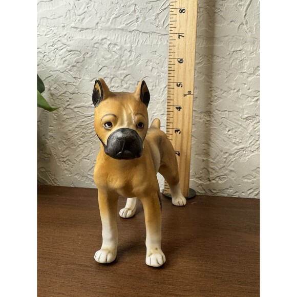 Lefton Brown Boxer Dog Figurine 5275 Bisque Painted Porcelain - Picture 1 of 6